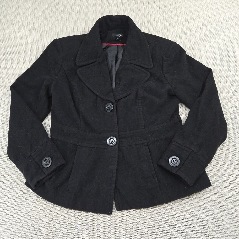 East 5th Pea Coat Women's Medium Black Button Wool Blend Jacket